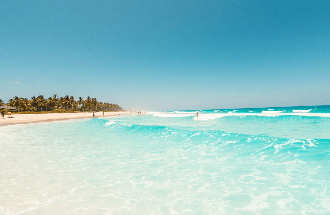 The sandy shore and clear water of one of the surf beaches in Phuket