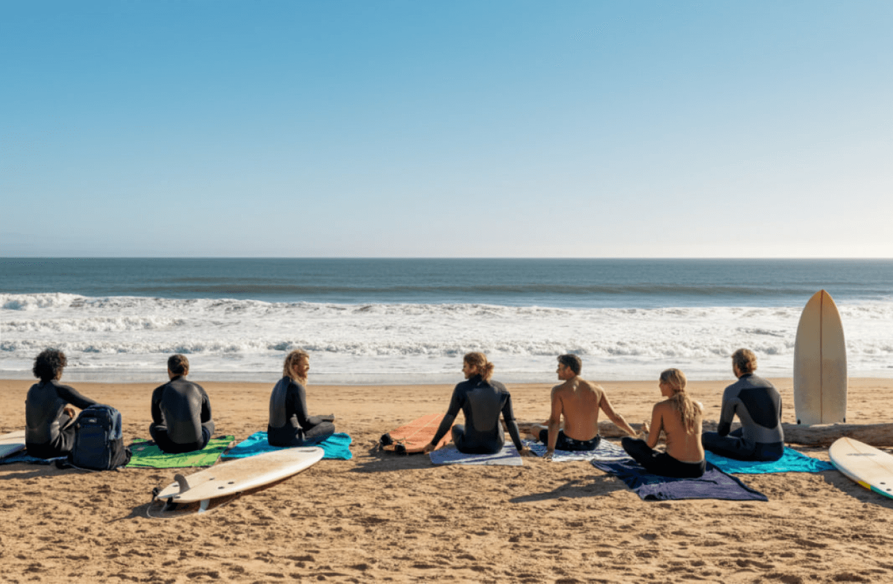 A group of beginners participating in a surf course in Phuket