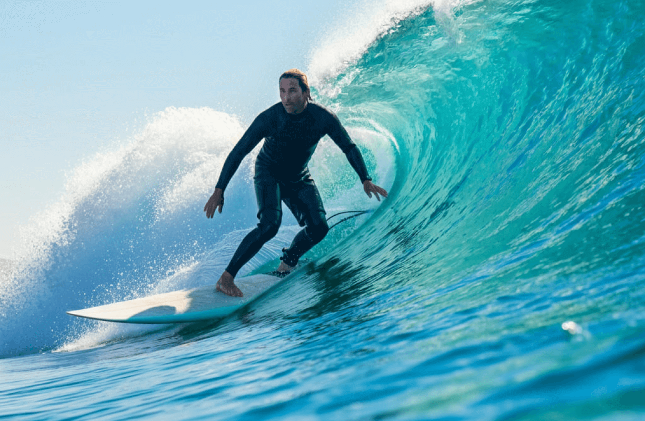 A surfer demonstrating the speed of modern hydrofoil surf boards