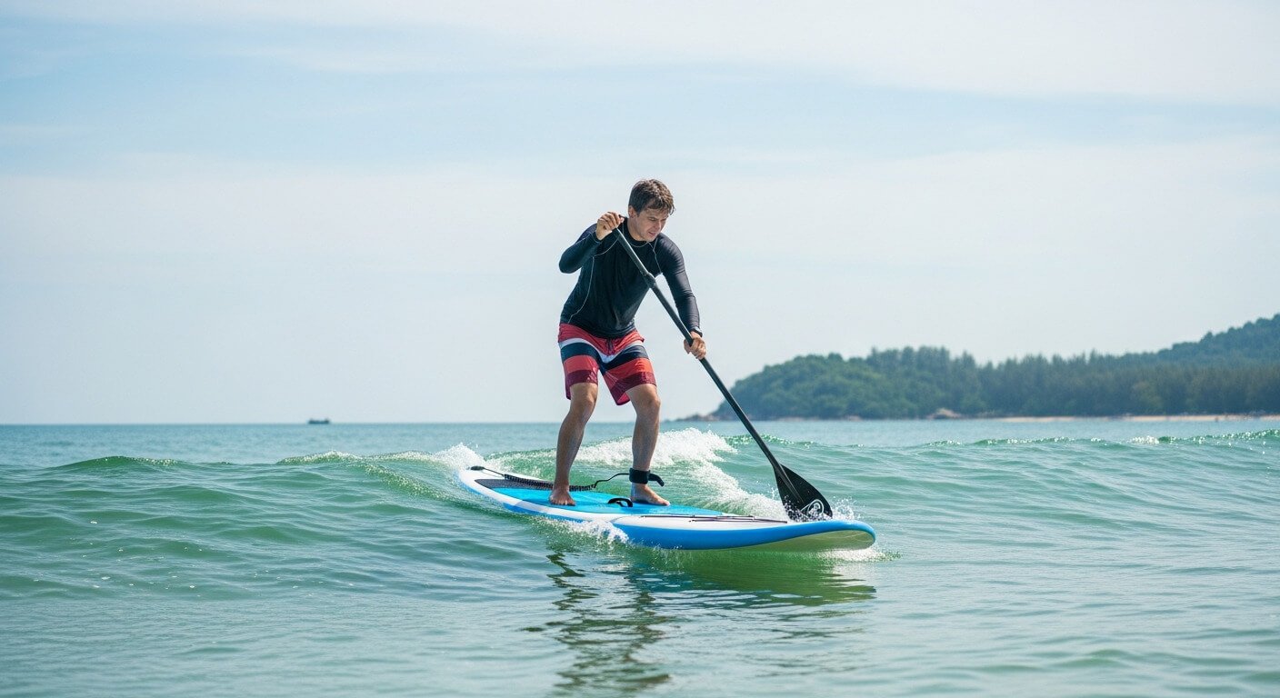 Sup rental person riding a surfboard on the water